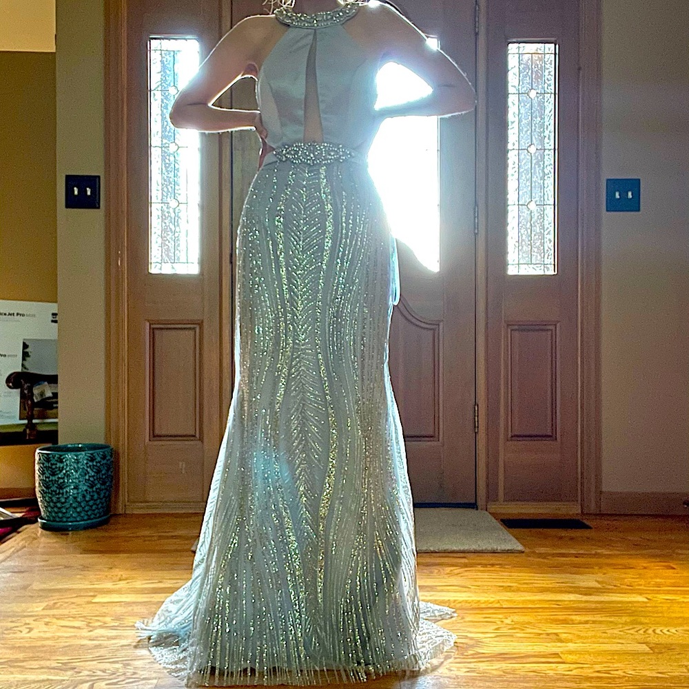 CAMILLE LA VIE Silver Prom Dress